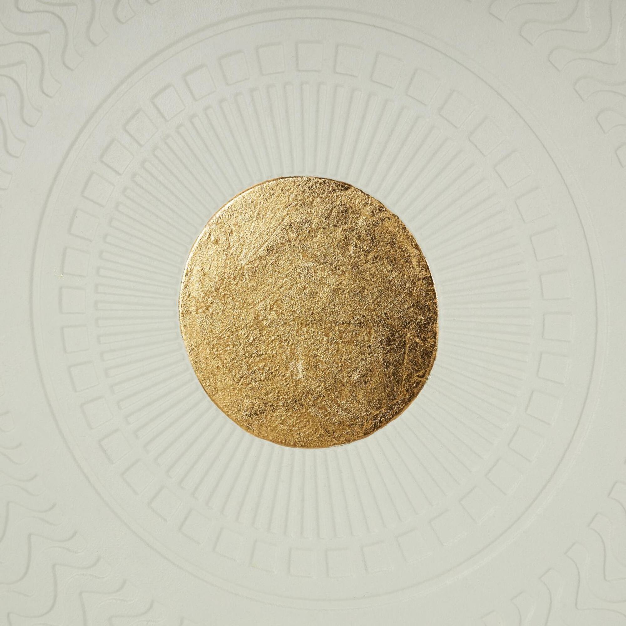 40" White & Gold Metal Geometric Wall Decor with Wavy Pattern